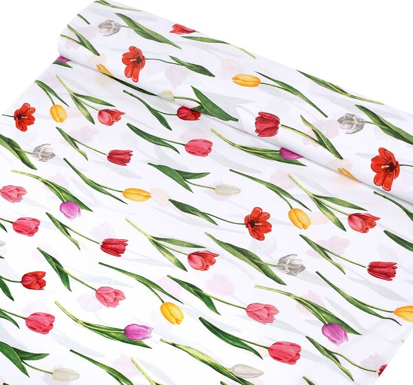 Bavlnená látka/plátno Sandra SA-506 Tulipány na bielom - šírka 220 cm