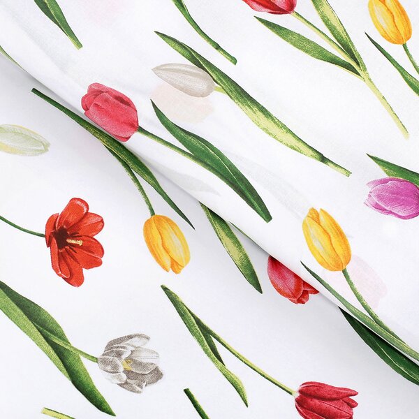 Bavlnená látka/plátno Sandra SA-506 Tulipány na bielom - šírka 220 cm