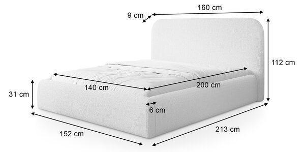 Čalúnená manželská posteľ s úložným priestorom Maten 140x200 - krémová