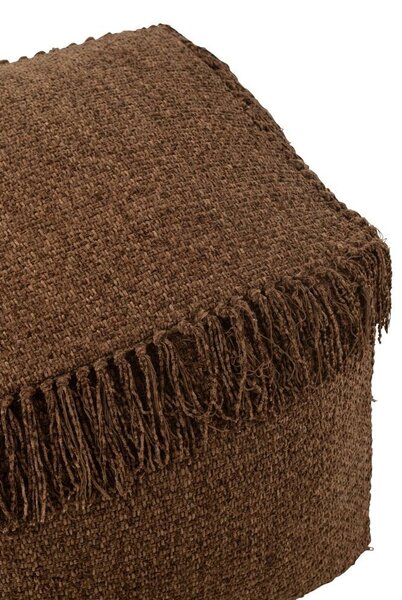 Hnedý tkaný štvorcový puf so strapcami Sirco - 60*60*35 cm - J-Line by Jolipa
