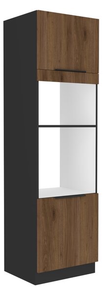 KONDELA Vysoká skrinka na rúru a mikrovlnú rúru, orech okapi/čierna, MENZO 60 DPM-210 2F