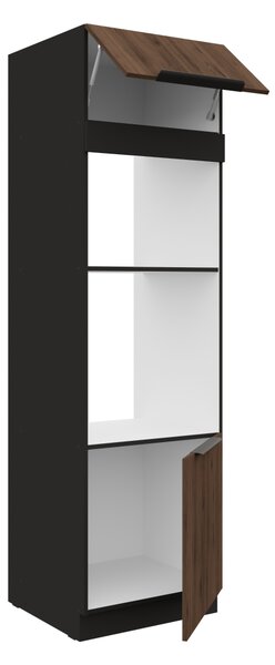 KONDELA Vysoká skrinka na rúru a mikrovlnú rúru, orech okapi/čierna, MENZO 60 DPM-210 2F