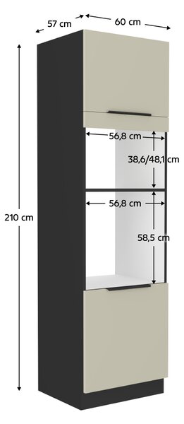 KONDELA Vysoká skrinka na rúru a mikrovlnú rúru, kašmír/čierna, ARAKA 60 DPM-210 2F