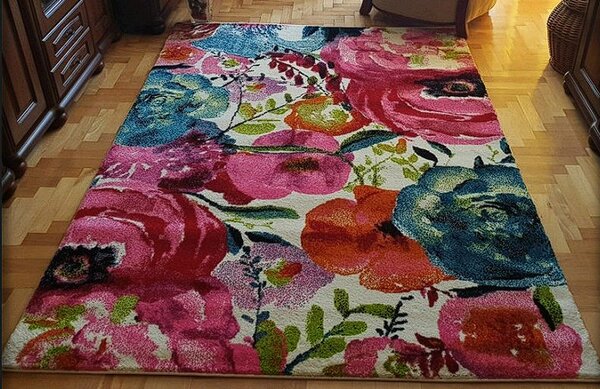 Moderný viacfarebný koberec Magic Zahrada s kvetinový vzorom Rozmer: 60x100 cm