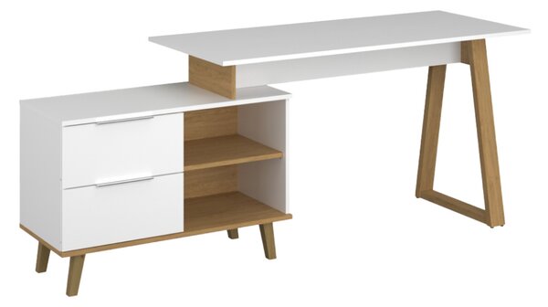 KONDELA PC stôl 140, biela/dub kamenný, NEPU