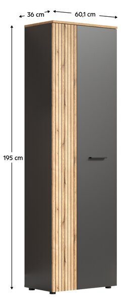 KONDELA Skriňa, dvojdverová, grafit/dub evoke, ESENA 2D/40