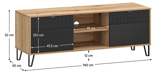 KONDELA TV stolík, dub evoke/čierna, BENOL 2D