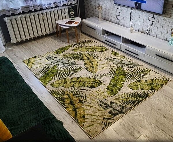HU Viacfarebný koberec Green Garden 716-Green vzor listy Rozmer: 60x100 cm