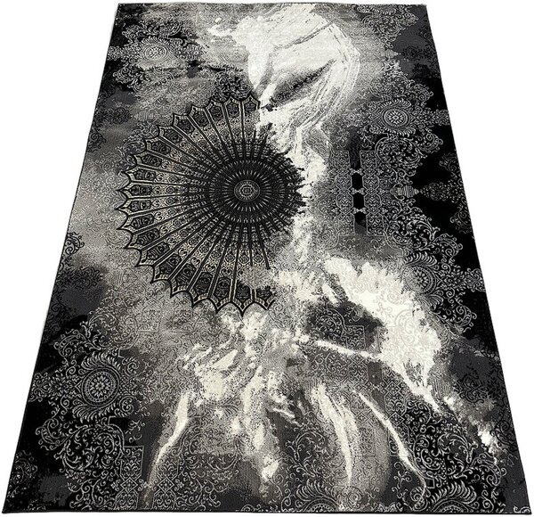 Moderný koberec Glamour 27237-Siyach čierno-hnedý obdĺžnikový Rozmer: 60x110 cm