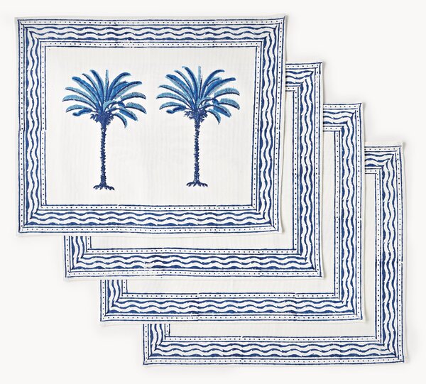 Ručne tlačené bavlnené prestieranie The Palms, 4 ks