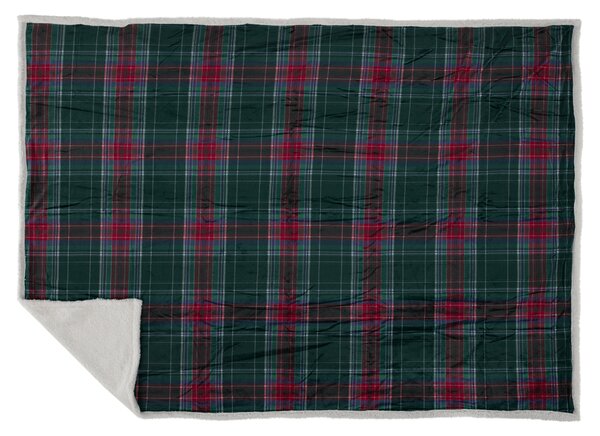 KONDELA Obojstranná baránková deka, zelená/vzor káro, 150x200, KALIDE