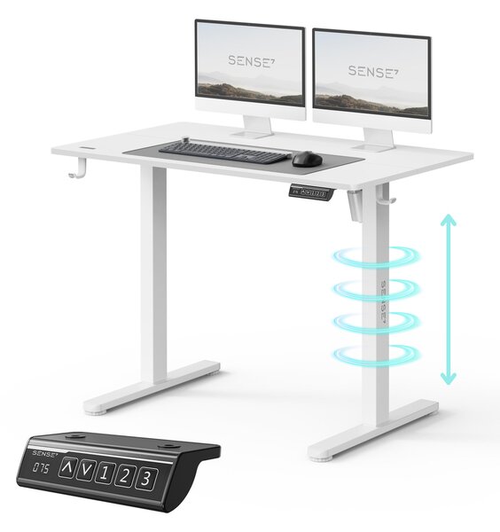 SENSE7 NOJO Light, elektricky nastaviteľný výškovo, písací stôl, 100x60 cm, ergonomický stojací stôl, funkcia pamäte, biela konštrukcia