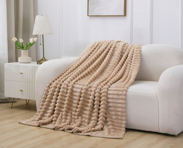 KONDELA Plyšová pruhovaná deka, hnedosivá Taupe, 150x200, ORVIN