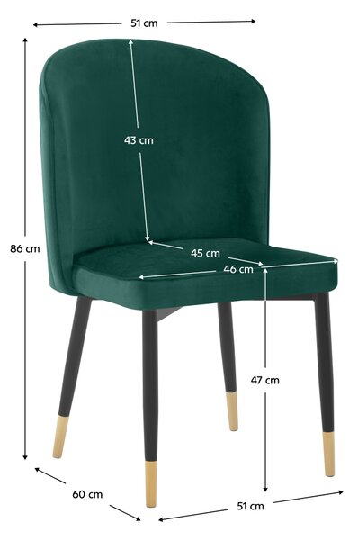 Kondela Jedálenská stolička, zelená Velvet látka/čierna, UDAJA