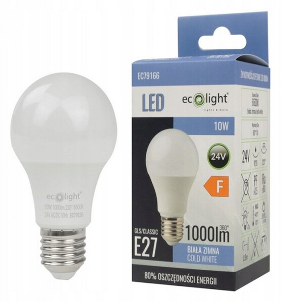 LED žiarovka E27 10W 24V - studená biela EcoLight