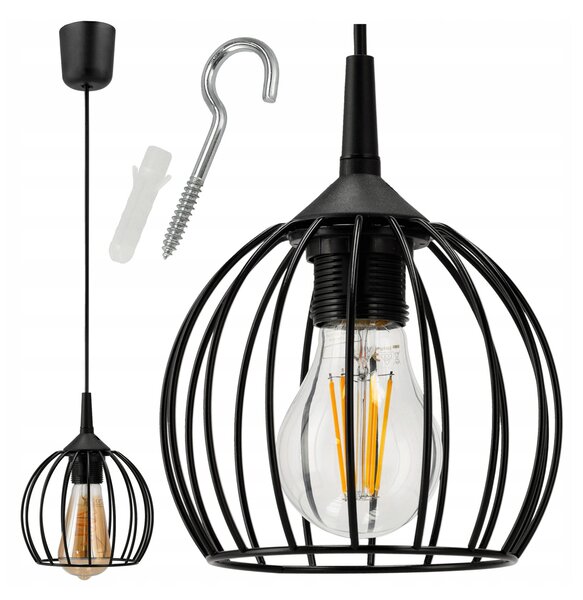 BERGE Drôtená okrúhla závesná lampa - čierna