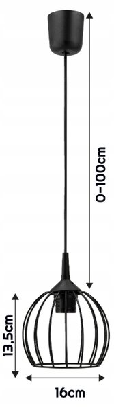 BERGE Drôtená okrúhla závesná lampa - čierna