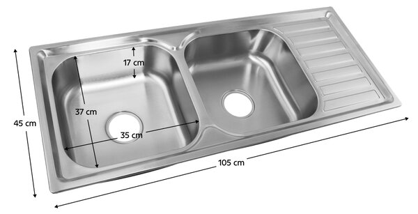 KONDELA Nerezový drez so sifónom, 105x45, DUPLO