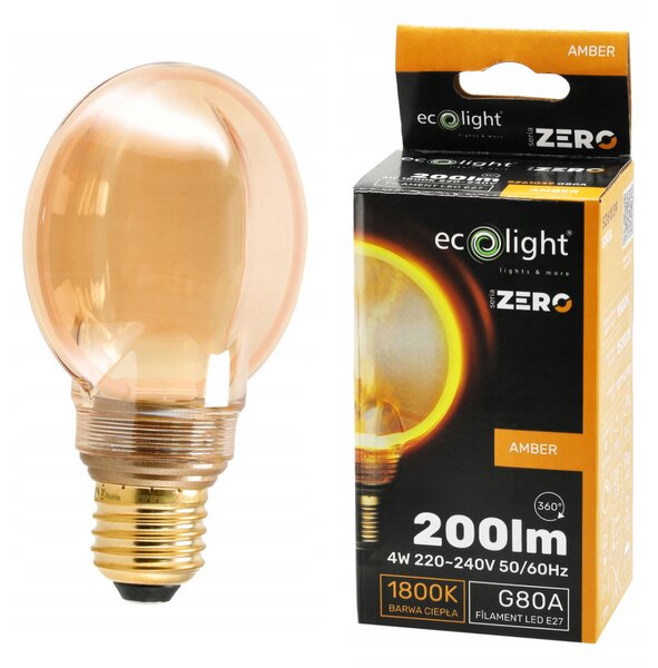 ECOLIGHT Dekoratívna LED žiarovka E27 4W 200lm O100 Amber Retro - rada ZERO