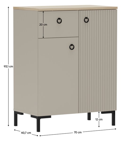KONDELA Komoda, sivohnedá Taupe/dub silverjack, DOMCA 2D1S