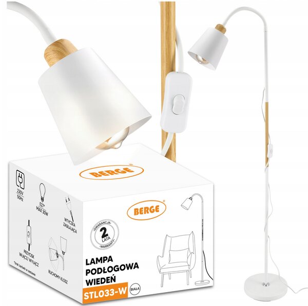 BERGE LED stojacia lampa 1xE27 150cm biela