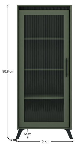 KONDELA Vitrína, smoke zelená/čierna, LONGY REG1W