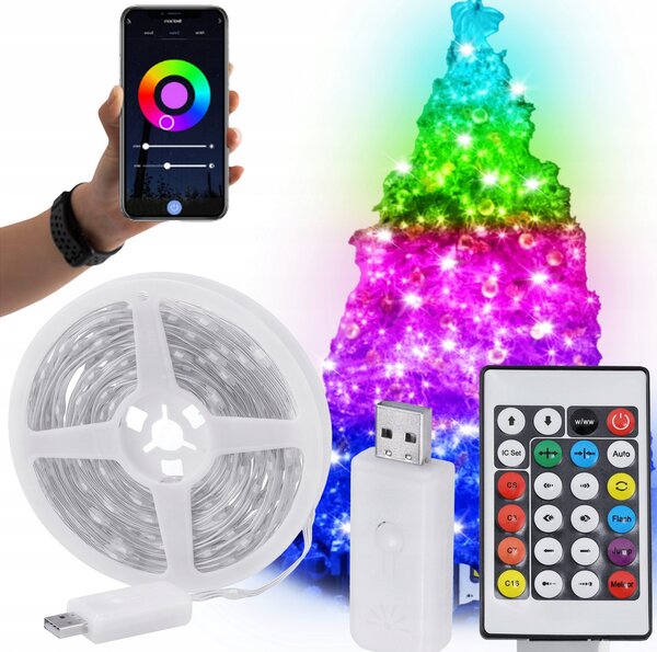 ECOLIGHT Osvetlenie vianočného stromčeka IP65 RGB LED pásik 10m 200led