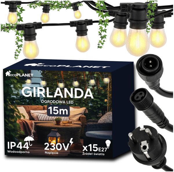 Záhradná girlanda 15m + 16x 1W LED žiarovka BERGE