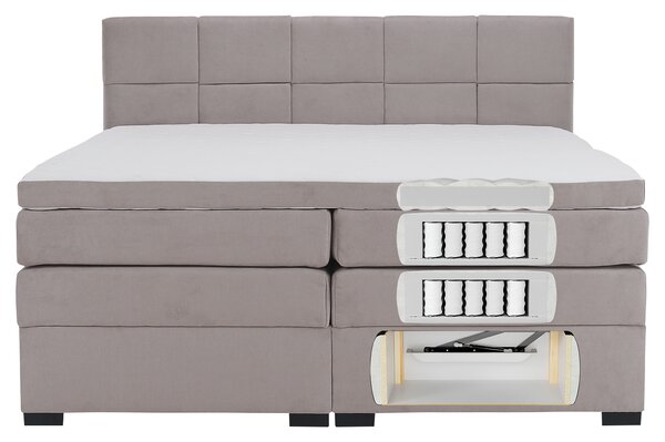 KONDELA Boxspringová pocketová posteľ, 200x200, sivohnedá Taupe, APRIL