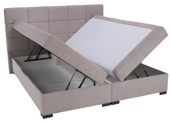 KONDELA Boxspringová pocketová posteľ, 200x200, sivohnedá Taupe, APRIL