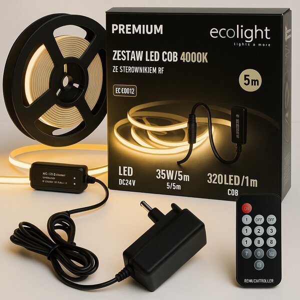 ECOLIGHT COB LED pásik 35W - 24V - 320 - 5M - 4000k - neutrálna farba + diaľkový ovládač
