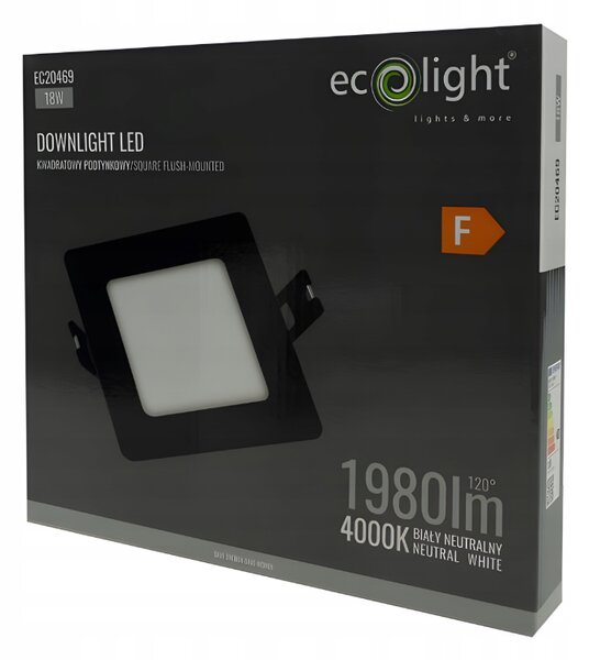 ECOLIGHT LED zapustené stropné svietidlo 18W 1980lm 4000K čierne