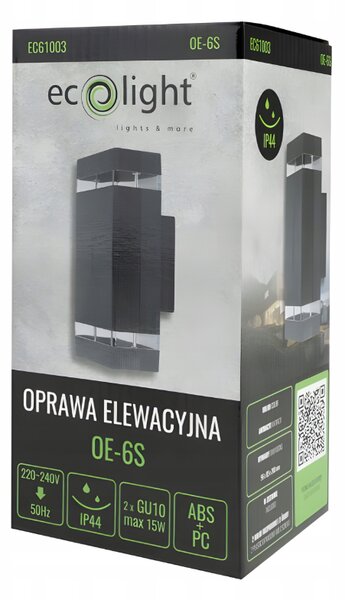 ECOLIGHT Fasádne svietidlo plastové OE-6S 2xGU10 ANTRACIT
