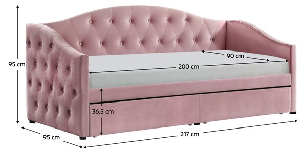 KONDELA Posteľ s úložným priestorom, 90x200, ružová Velvet látka, ZASKA