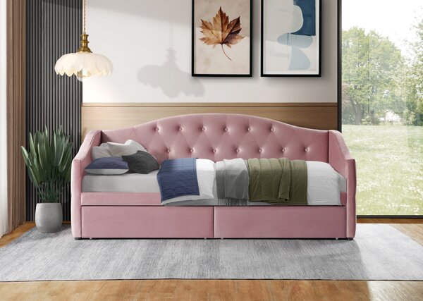 KONDELA Posteľ s úložným priestorom, 90x200, ružová Velvet látka, ZASKA