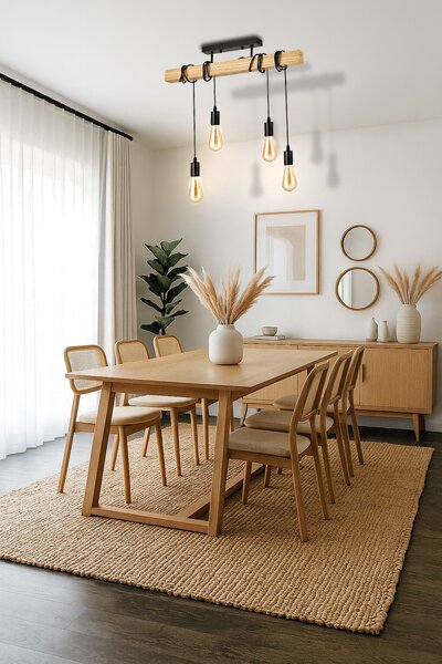 BERGE LED stropná lampa, drevená, nastaviteľná, 4xE27, závesná, vysoká kvalita