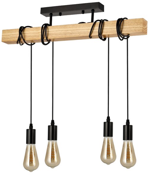 BERGE LED stropná lampa, drevená, nastaviteľná, 4xE27, závesná, vysoká kvalita
