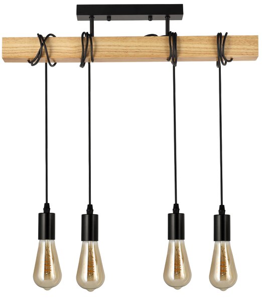 BERGE LED stropná lampa, drevená, nastaviteľná, 4xE27, závesná, vysoká kvalita