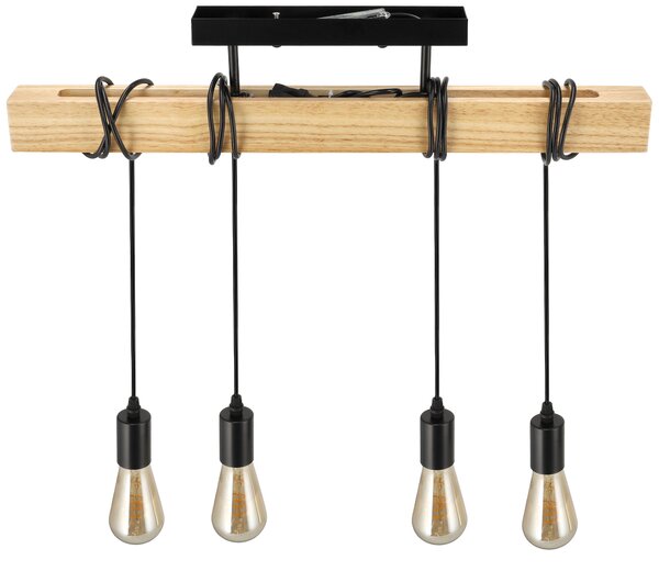BERGE LED stropná lampa, drevená, nastaviteľná, 4xE27, závesná, vysoká kvalita