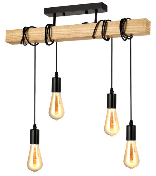 BERGE LED stropná lampa, drevená, nastaviteľná, 4xE27, závesná, vysoká kvalita