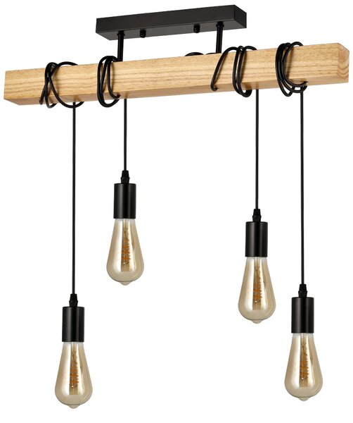 BERGE LED stropná lampa, drevená, nastaviteľná, 4xE27, závesná, vysoká kvalita