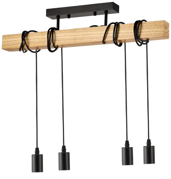 BERGE LED stropná lampa, drevená, nastaviteľná, 4xE27, závesná, vysoká kvalita