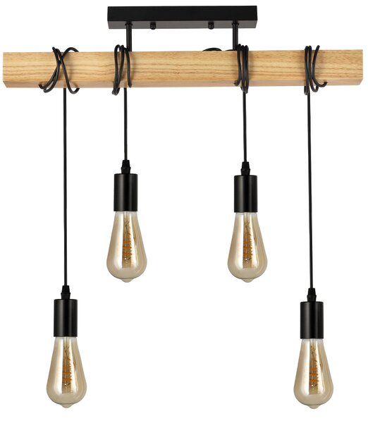 BERGE LED stropná lampa, drevená, nastaviteľná, 4xE27, závesná, vysoká kvalita
