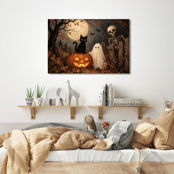 Obraz halloweenska mačka s tekvicou