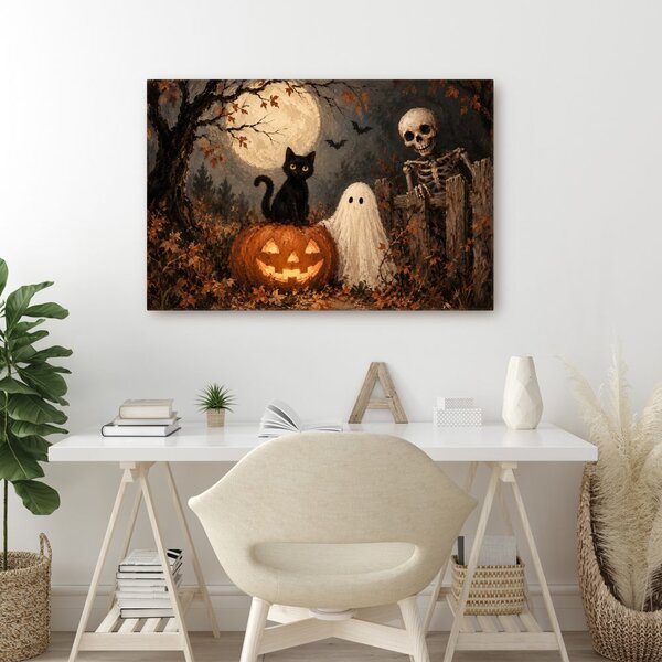 Obraz halloweenska mačka s tekvicou