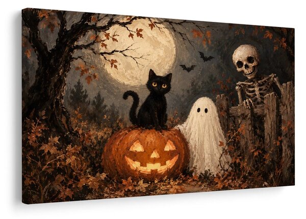 Obraz halloweenska mačka s tekvicou