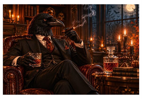 Obraz havraní gentleman s cigarou