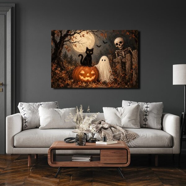 Obraz halloweenska mačka s tekvicou