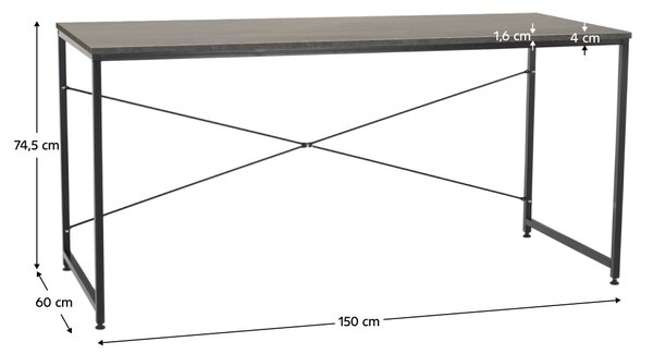 KONDELA Písací stôl, betón/čierna, 150x60 cm, MELLORA