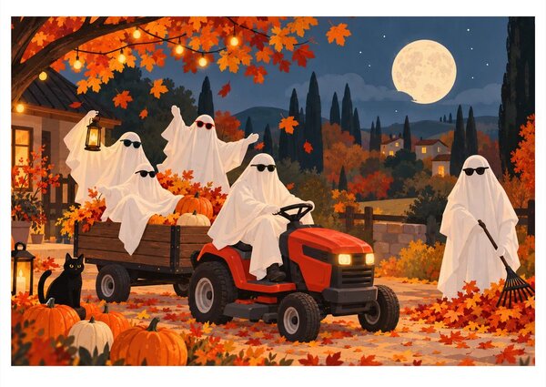 Obraz halloweenski duchovia na traktore